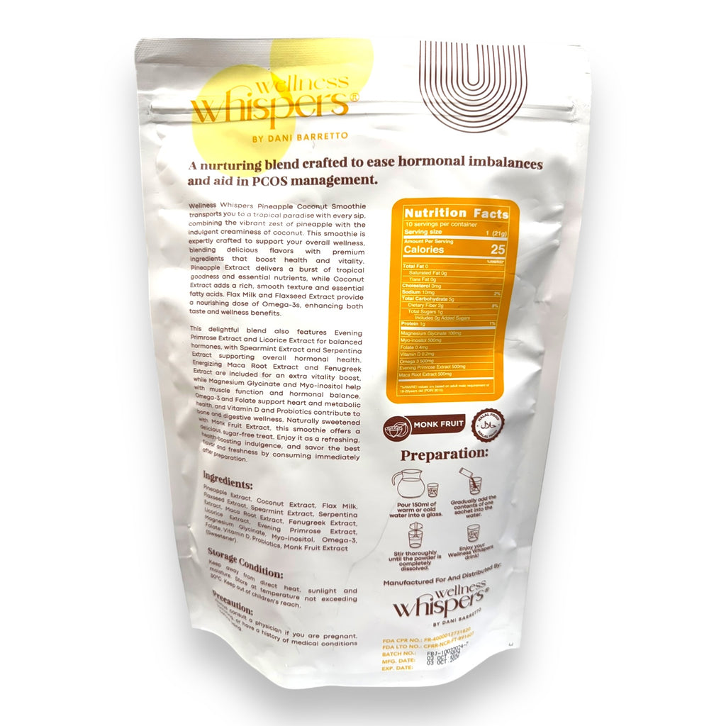 Wellness Whispers - Hormonal Imbalance - PINEAPPLE COCONUT SMOOTHIE 10 x 21g