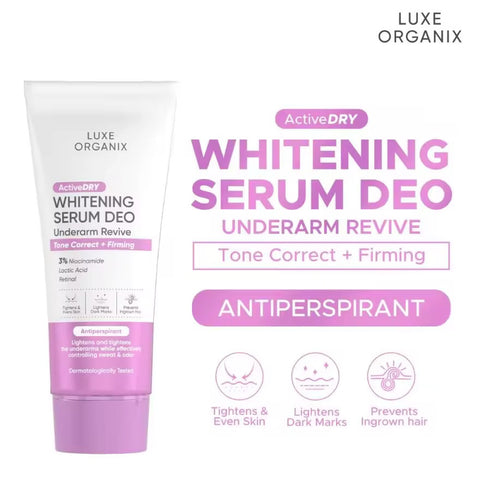 Luxe Organix Active Dry Whitening Serum Deo Underarm Rescue 3% Tone Correct + Firming (Purple)