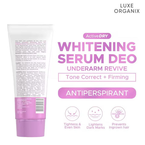 Luxe Organix Active Dry Whitening Serum Deo Underarm Rescue 3% Tone Correct + Firming (Purple)