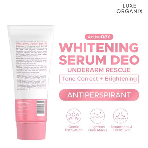 Luxe Organix Active Dry Whitening Serum Deo Underarm Rescue 3% Tone Correct + Brightening (Pink)