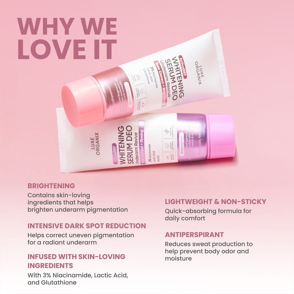 Luxe Organix Active Dry Whitening Serum Deo Underarm Rescue 3% Tone Correct + Brightening (Pink)