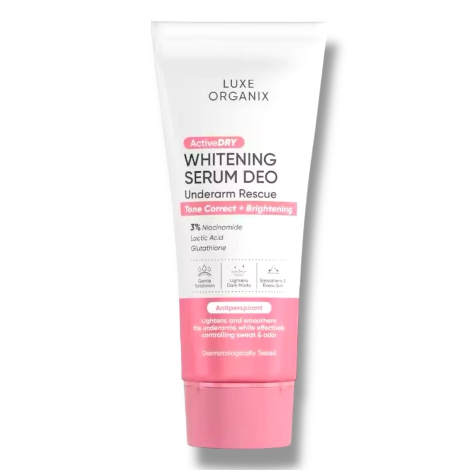 Luxe Organix Active Dry Whitening Serum Deo Underarm Rescue 3% Tone Correct + Brightening (Pink)