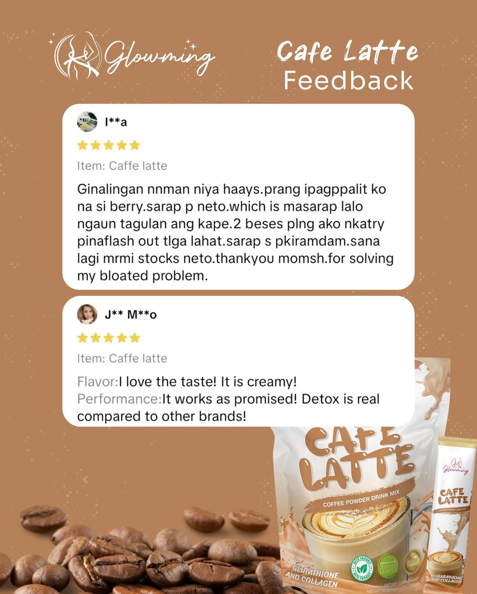 Glowming - CAFE LATTE - Coffee Powder Drink Mix - 10 sachet x 20g