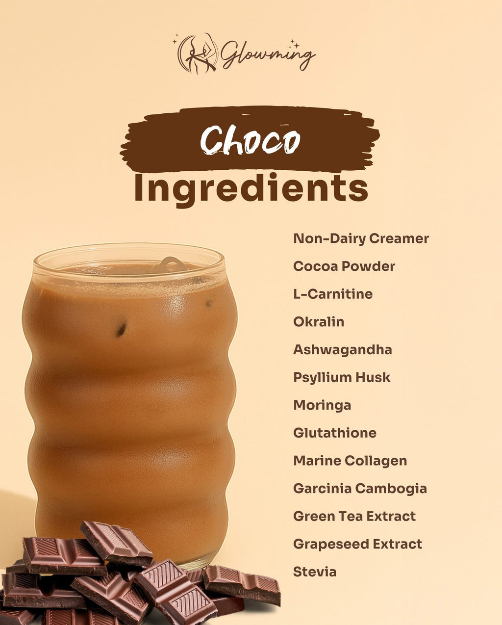 Glowming - CHOCO - Chocolate Powder Drink Mix - 10 sachet x 20g