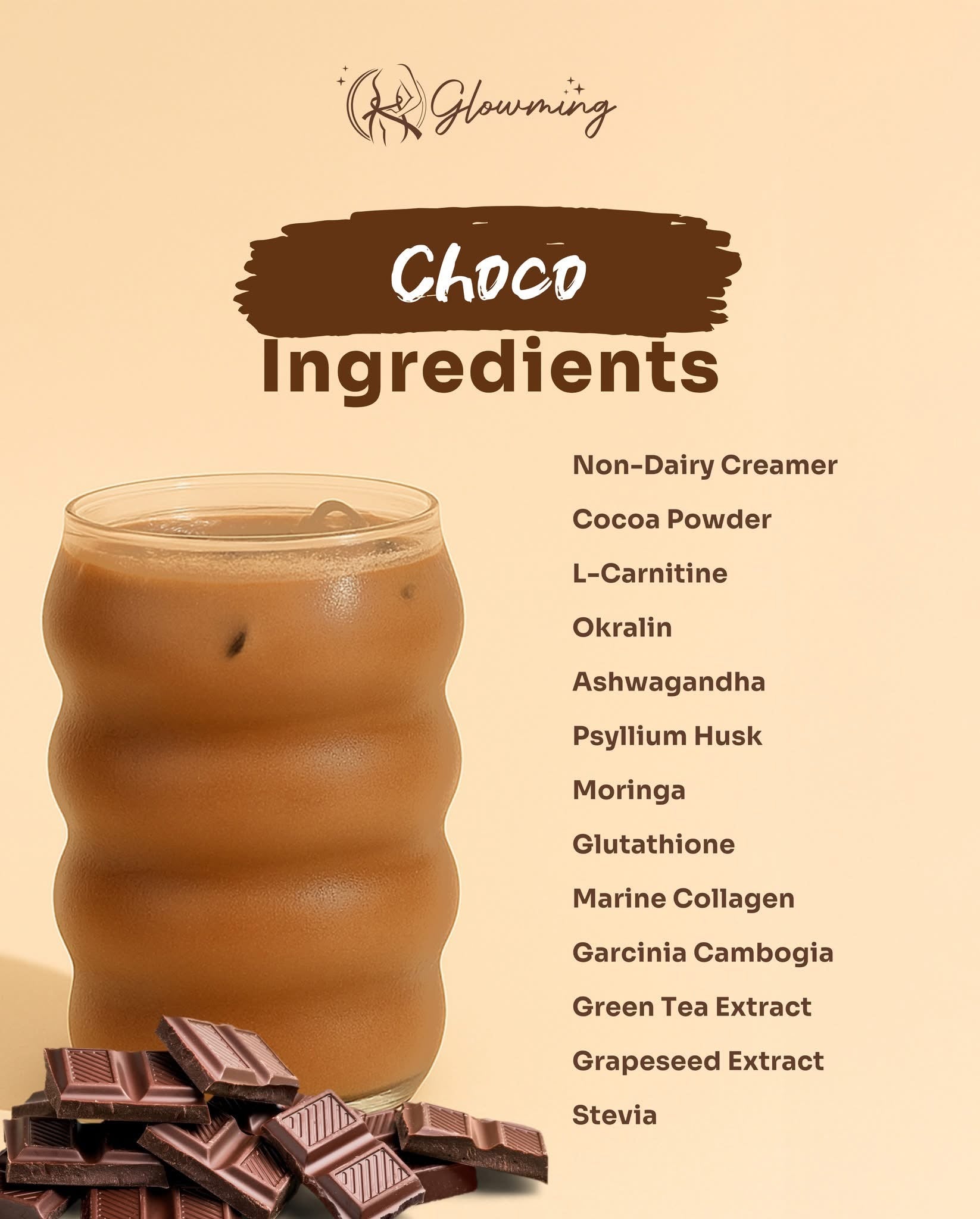 Glowming - CHOCO - Chocolate Powder Drink Mix - 10 sachet x 20g