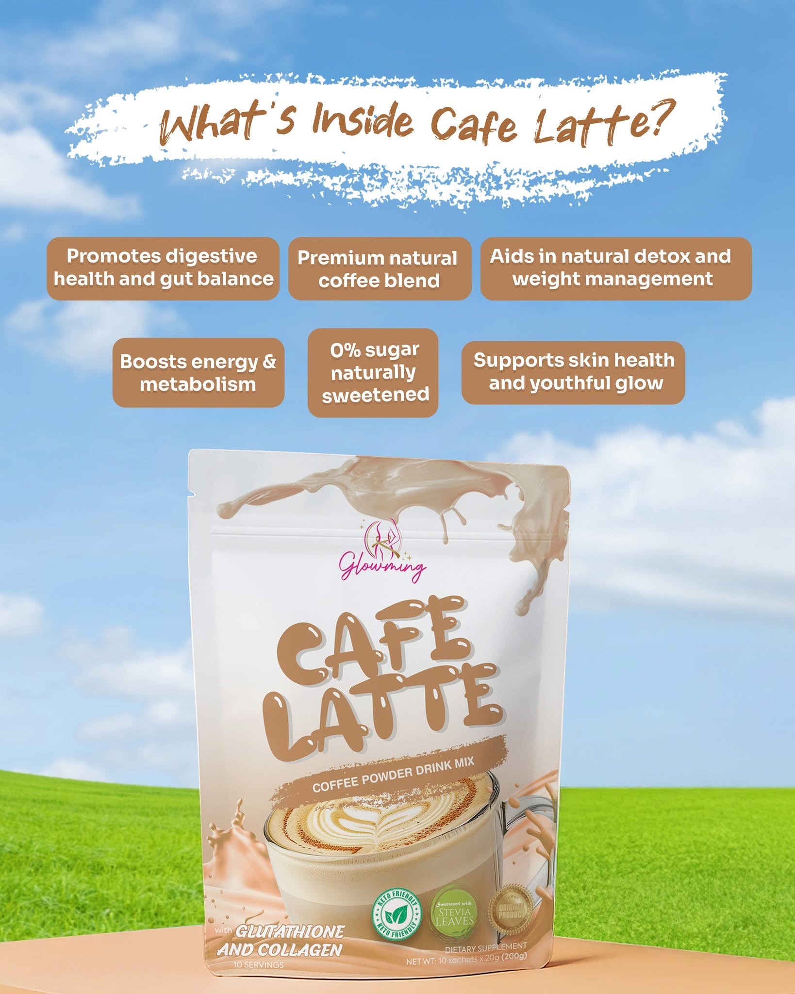 Glowming - CAFE LATTE - Coffee Powder Drink Mix - 10 sachet x 20g
