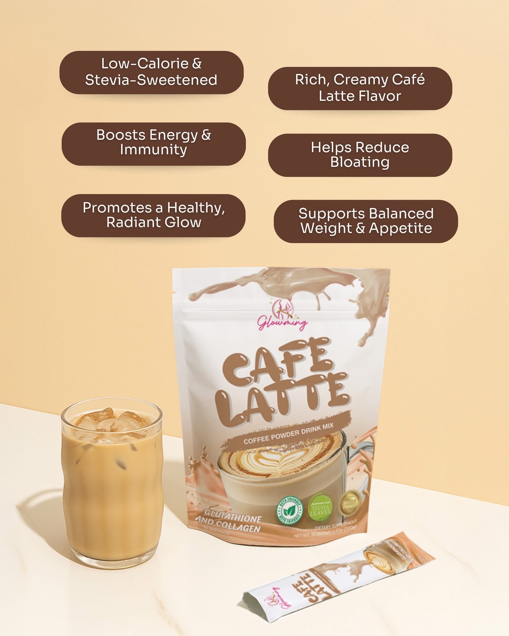 Glowming - CAFE LATTE - Coffee Powder Drink Mix - 10 sachet x 20g ( CA My Care Kits Glowming - CAFE LATTE - Coffee Powder Drink Mix - 10 sachet x 20g ( CA My Care Kits