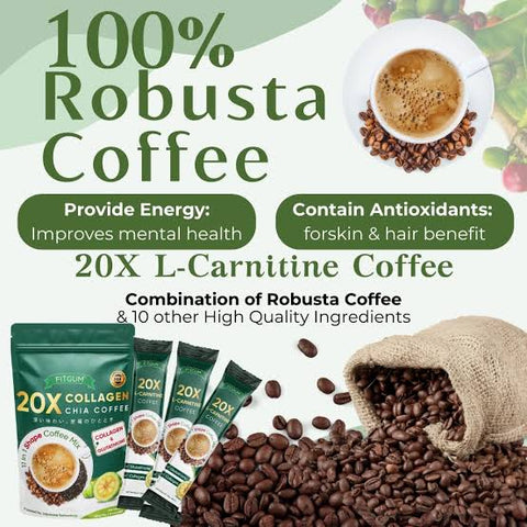 FITGUM - 20X Collagen Chia Coffee Mix 120g