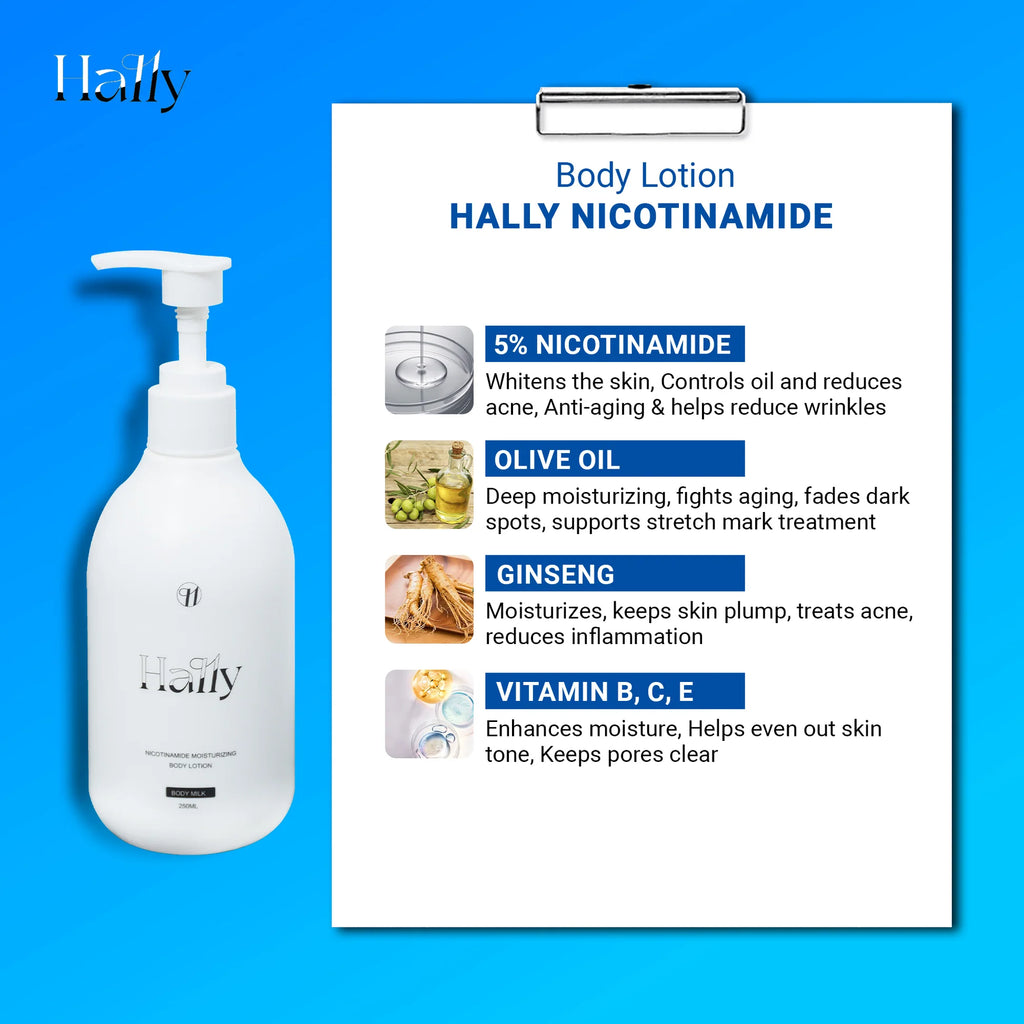 Hally - Nicotinamide Moisturizing Body Lotion 250ml – My Care Kits Hally - Nicotinamide Moisturizing Body Lotion 250ml – My Care Kits