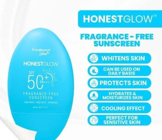 Transformed Skin - Honest Glow - Fragrance Free Sunscreen SOF 50 - 50g ...