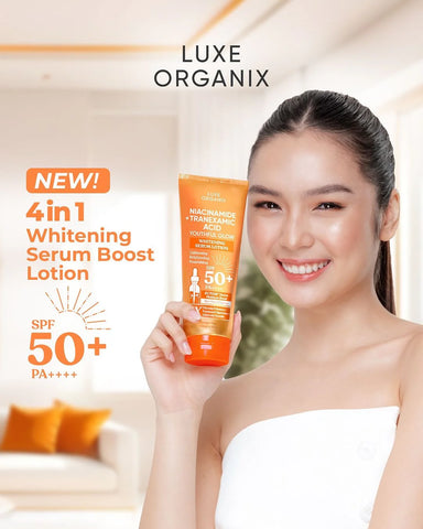 Luxe Organix - Niacinamide + “ TRANEXAMIC ACID “ Youthful Glow Whitening Serum Lotion SPF50 PA++++ 200ml - ( ORANGE )