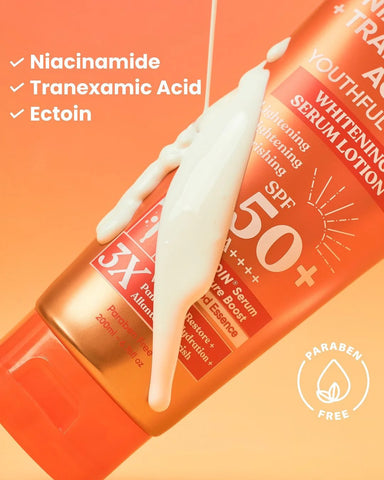 Luxe Organix - Niacinamide + “ TRANEXAMIC ACID “ Youthful Glow Whitening Serum Lotion SPF50 PA++++ 200ml - ( ORANGE )