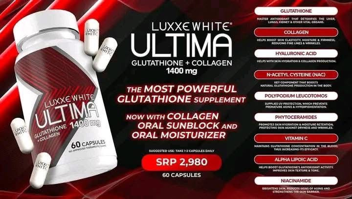 Luxxe White Ultima Glutathione + Collagen 1400 mg 60 Capsules Supplement Luxxe White Ultima Glutathione + Collagen 1400 mg 60 Capsules Supplement