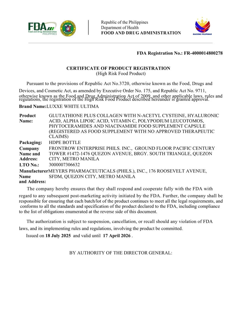 Luxxe White Ultima Glutathione + Collagen 1400 mg 60 Capsules Supplement