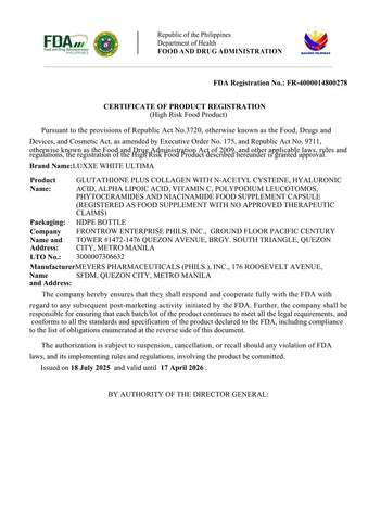 Luxxe White Ultima Glutathione + Collagen 1400 mg 60 Capsules Supplement