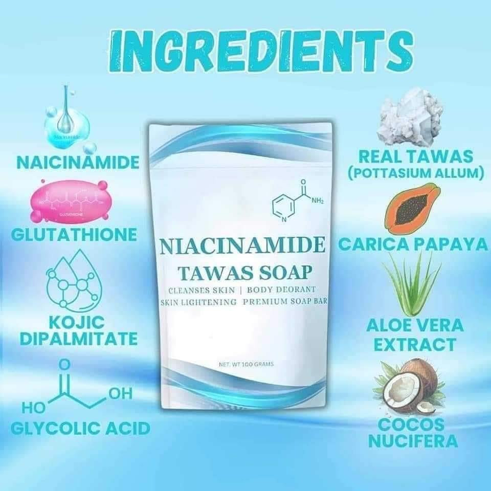 tawas soap with glutathione NIACINAMIDE TAWAS SOAP 100g tawas soap with glutathione NIACINAMIDE TAWAS SOAP 100g