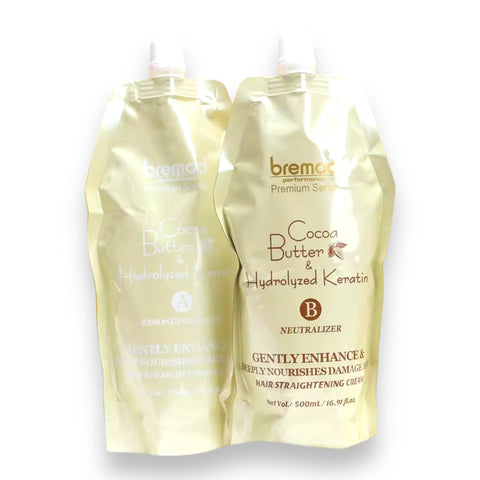 Bremod - Cocoa Butter & Hydrolized Keratin Hair Straightening Cream - ( A & B set - 500 ml each )