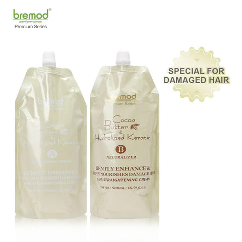 Bremod - Cocoa Butter & Hydrolized Keratin Hair Straightening Cream - ( A & B set - 500 ml each )