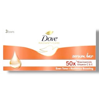 Dove Radiant + Care Serum Bar 50x Niacinamide Vitamin C & E Even Tone + Radiance Boosting Serum Bar Soap - 3 x 90g ( orange )