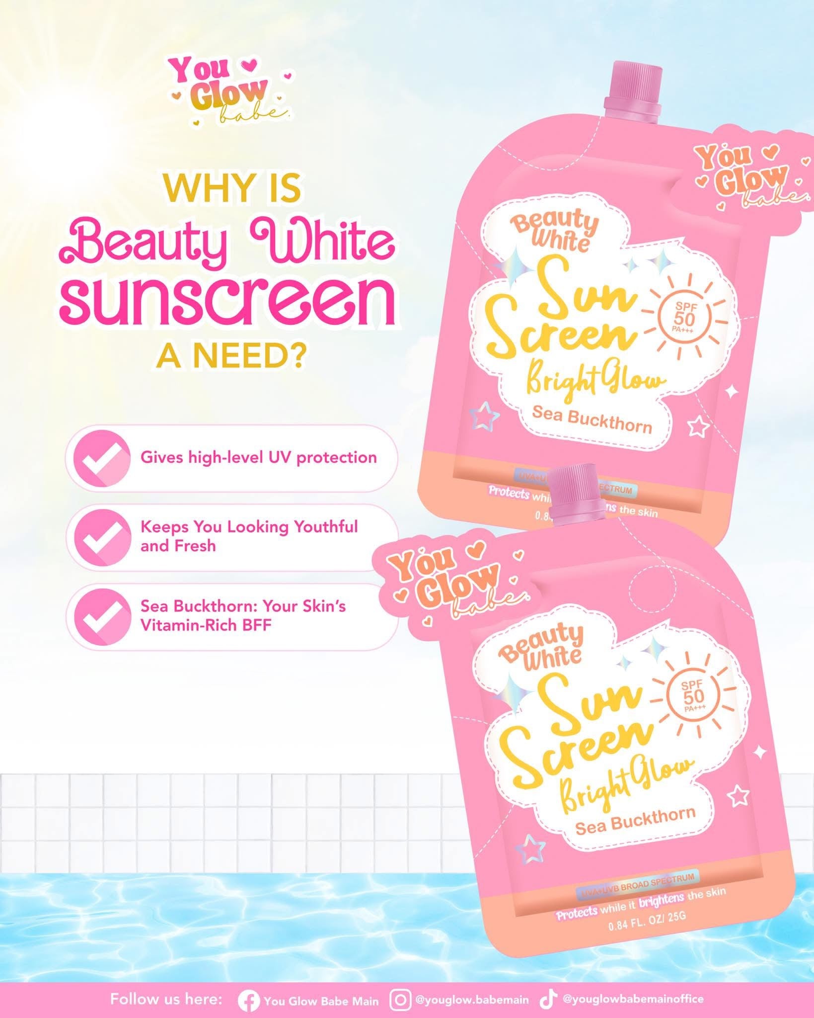 You Glow Babe - Beauty White “ SUNSCREEN” Bright Glow SPF 50 - 25g