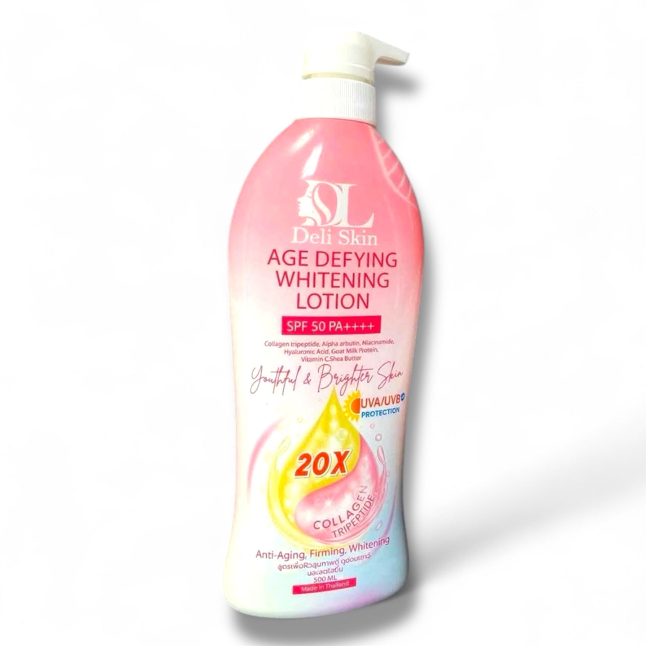 Deli Skin - Age Defying Whitening Lotion SPF 50 PA ++ - 20X Collagen Tripeptide - 500ml   ( PINK )
