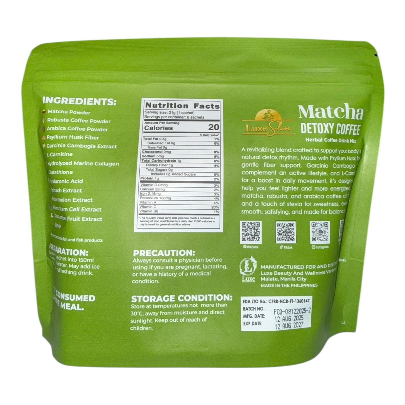 Luxe Slim - MATCHA Detoxy Coffee 8 x 21g