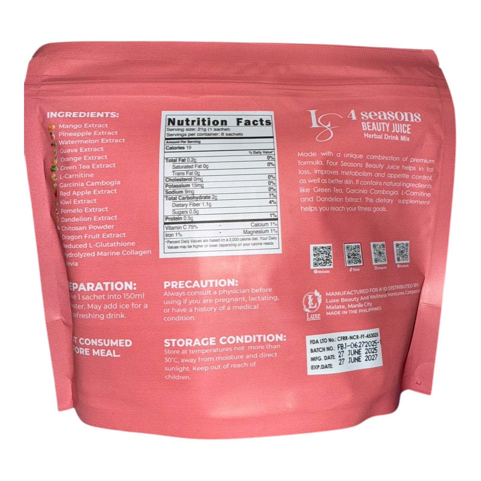 Luxe Slim - 4 Seasons Beauty Juice 8 x 21g ( POUCH )