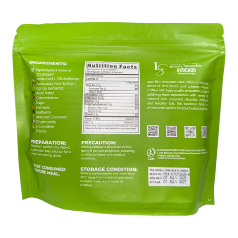 Luxe Skin - Beauty Smoothie AVOCADO 8 sachet x 21g ( 8 SACHET POUCH )