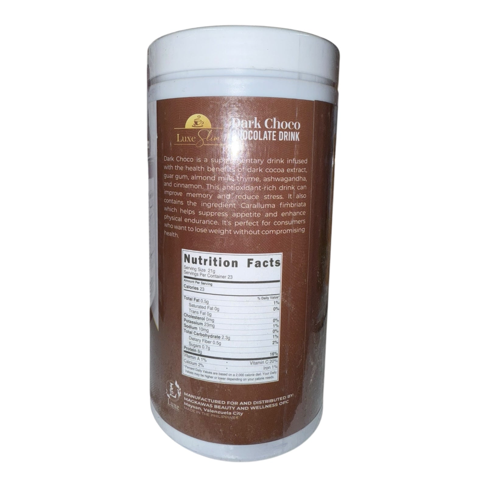 Luxe Slim - Dark Choco - Dark Chocolate Drink - Half Kilo Canister - 500g