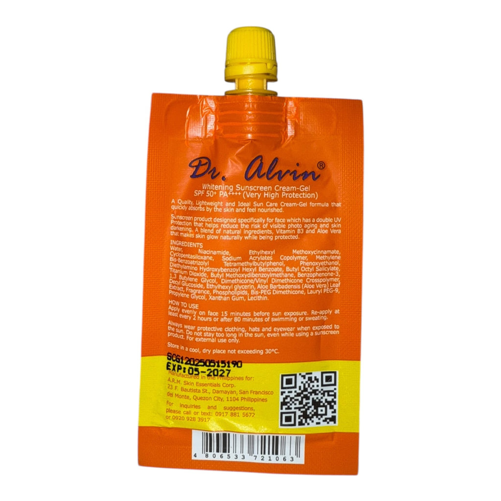 Dr. Alvin Whitening Sunscreen Gel - Cream SPF 50 - 10g - ( small size )