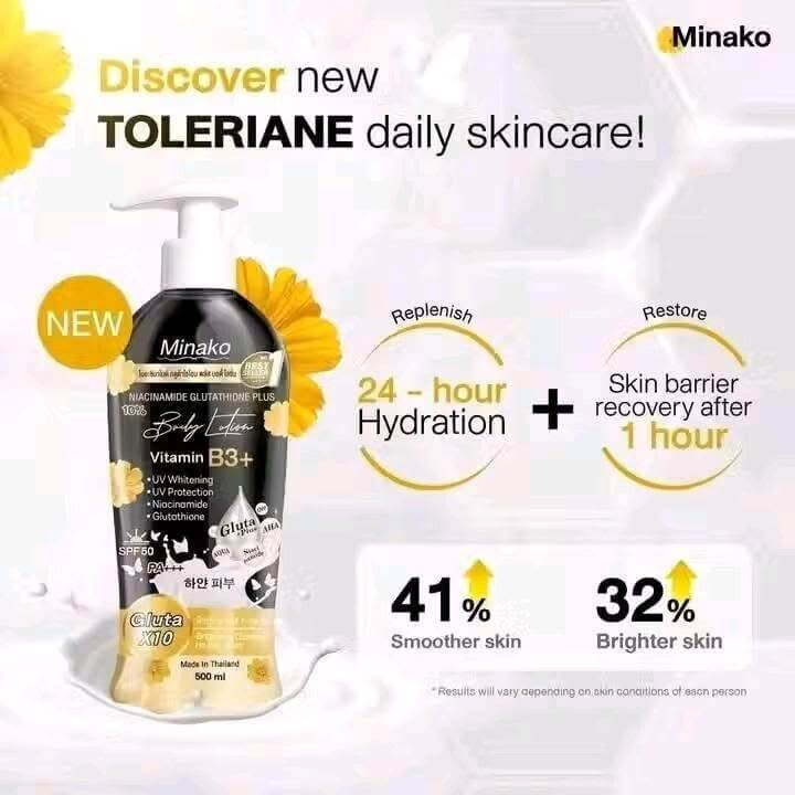 Minako - Niacinamide Glutathione Plus 10% Body Lotion – Vitamin B3+ & Alpha Arbutin SPF 50 PA+++ – 500 mL