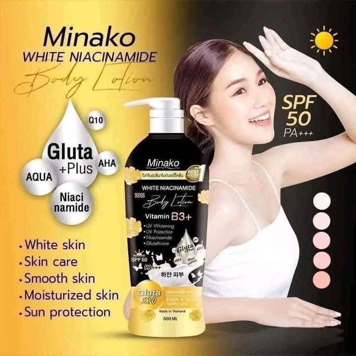 Minako - Niacinamide Glutathione Plus 10% Body Lotion – Vitamin B3+ & Alpha Arbutin SPF 50 PA+++ – 500 mL
