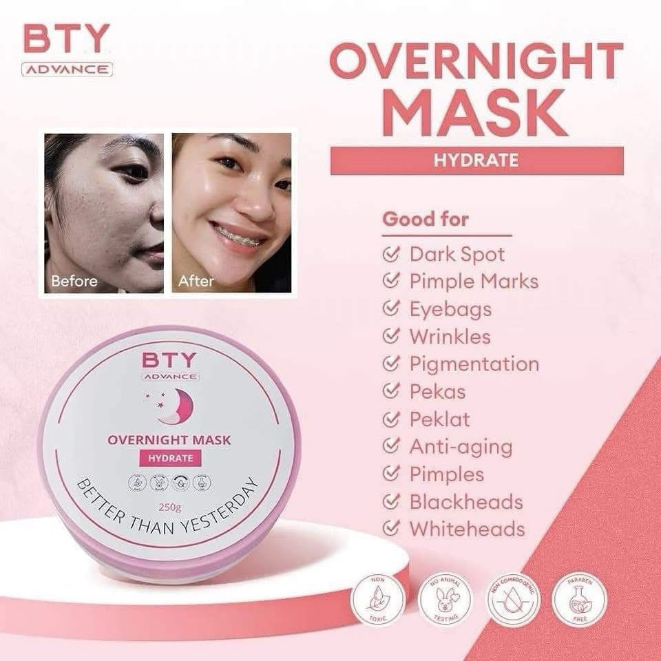 パック・フェイスマスク Bty advance overnight mask hydrate BTY Advance - Overnight Mask Hydrate 250g – My Care Kits
