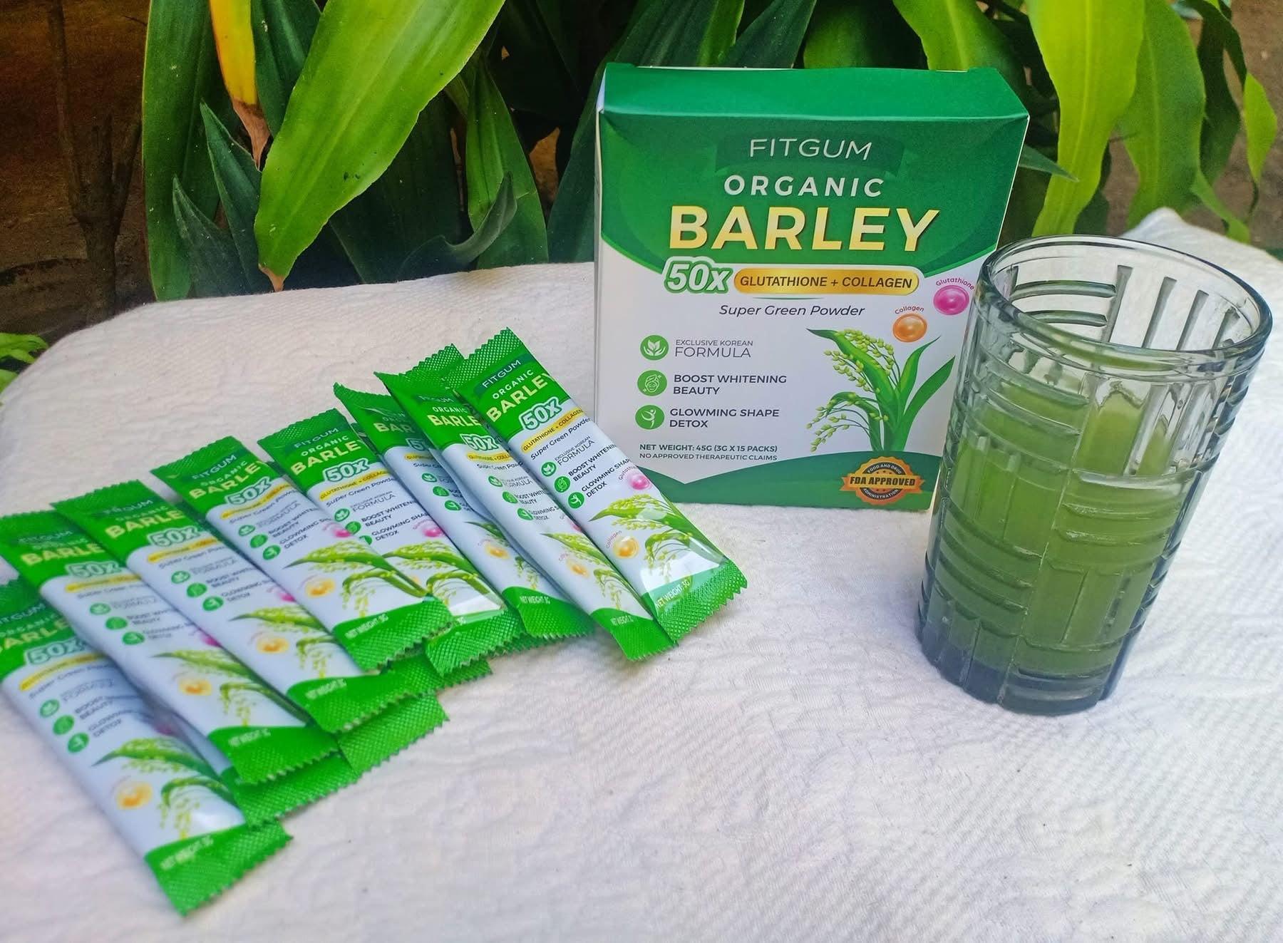 FITGUM - Organic Barley 50X Glutathione + Collagen 3g x 15 sachet