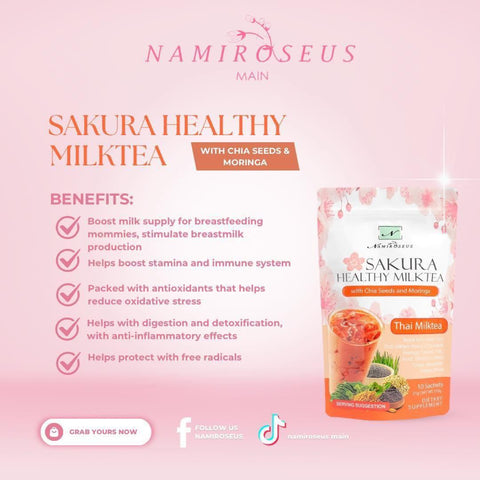 Namiroseus - SAKURA HEALTHY MILKTEA with Chia seeds & Moringa “ Thai Milktea” 21g x 10