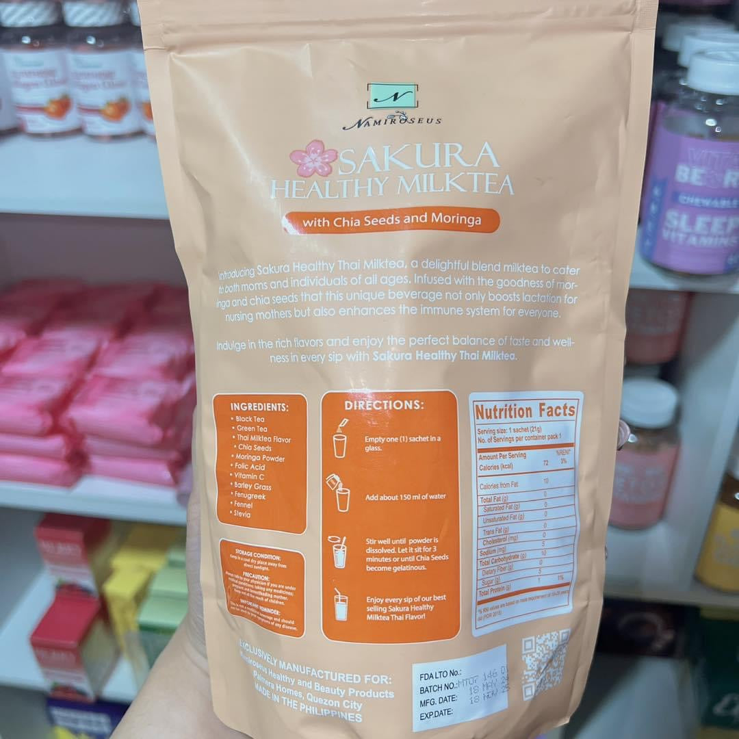 Namiroseus - SAKURA HEALTHY MILKTEA with Chia seeds & Moringa “ Thai Milktea” 21g x 10