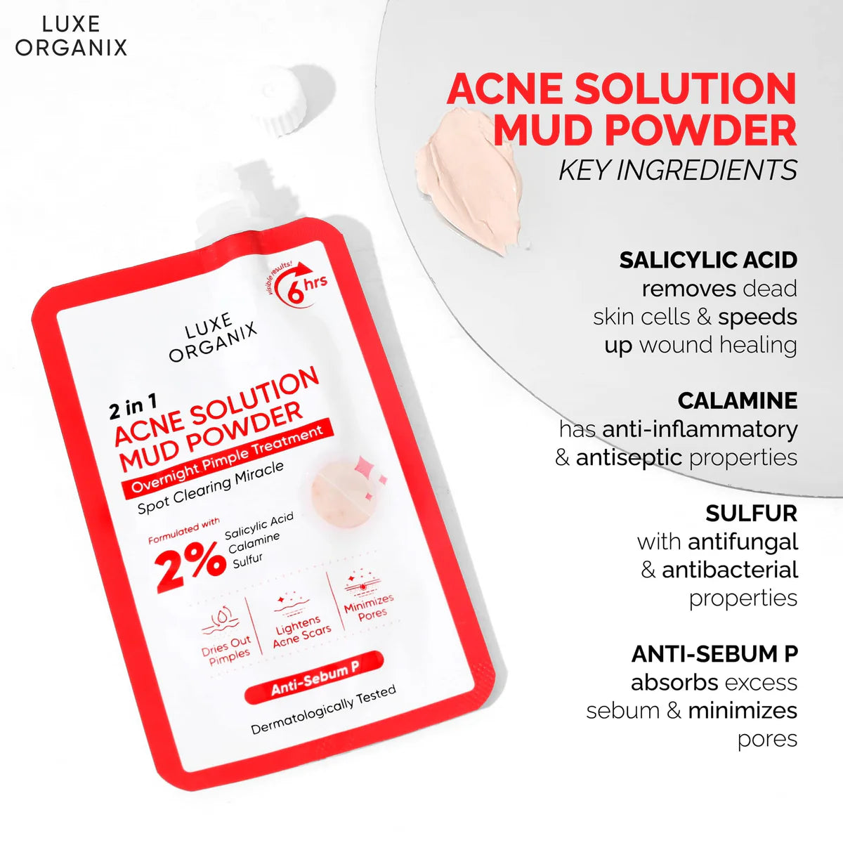 Luxe Organix - 2 in 1 Acne Rescue Mud Powder - Overnight Pimple Drying 9g