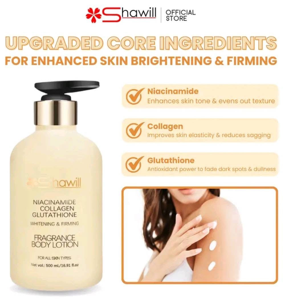 Shawill - Niacinamide Collagen Glutathione - Whitening and Firming Fragrance Body Lotion 500 ml ( Yellow ) Shawill - Niacinamide Collagen Glutathione - Whitening and Firming Fragrance Body Lotion 500 ml ( Yellow )