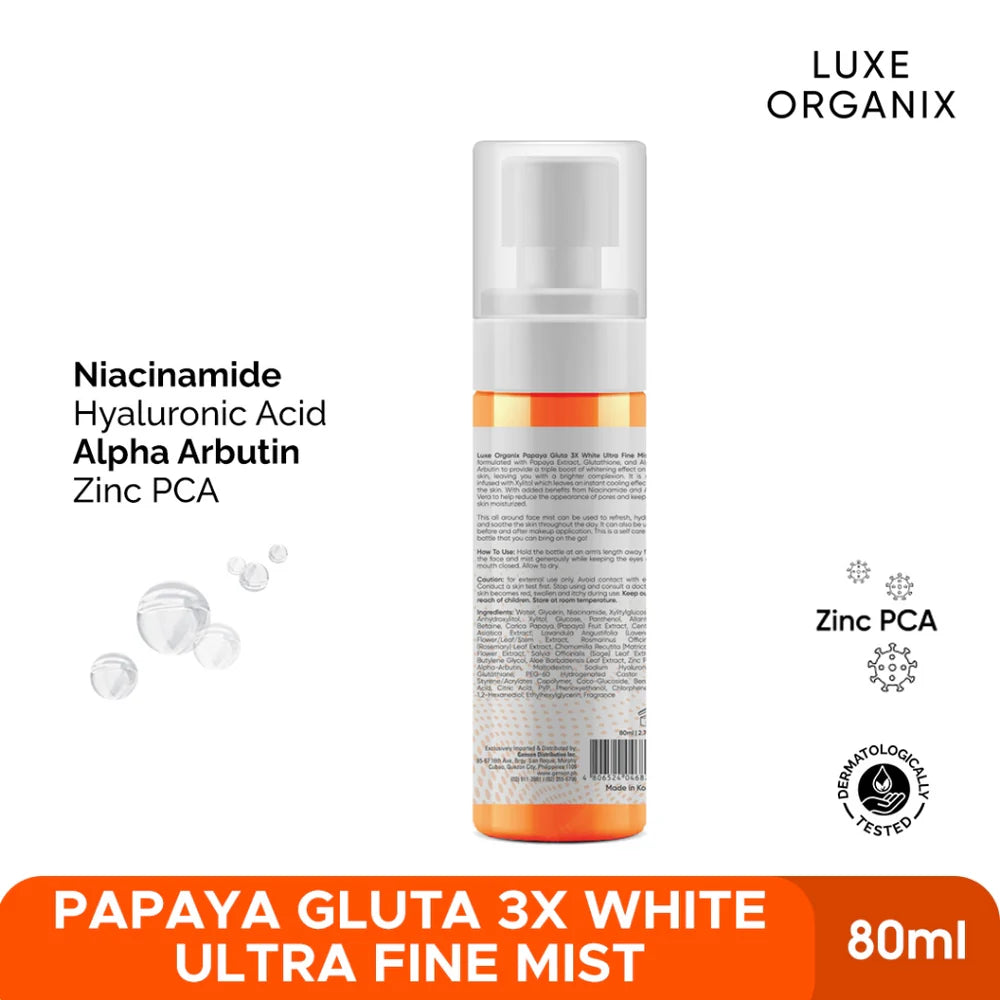 Luxe Organix - “ PAPAYA GLUTA “ 3X White Ultra Fine Mist 80ml ( Orange )