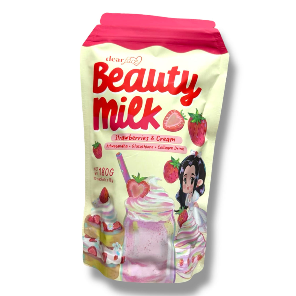 Beauty Milk - STRAWBERRIES & CREAM - Ashwaganda Glutathione Collagen Drink 180g ( Strawberries and Cream )