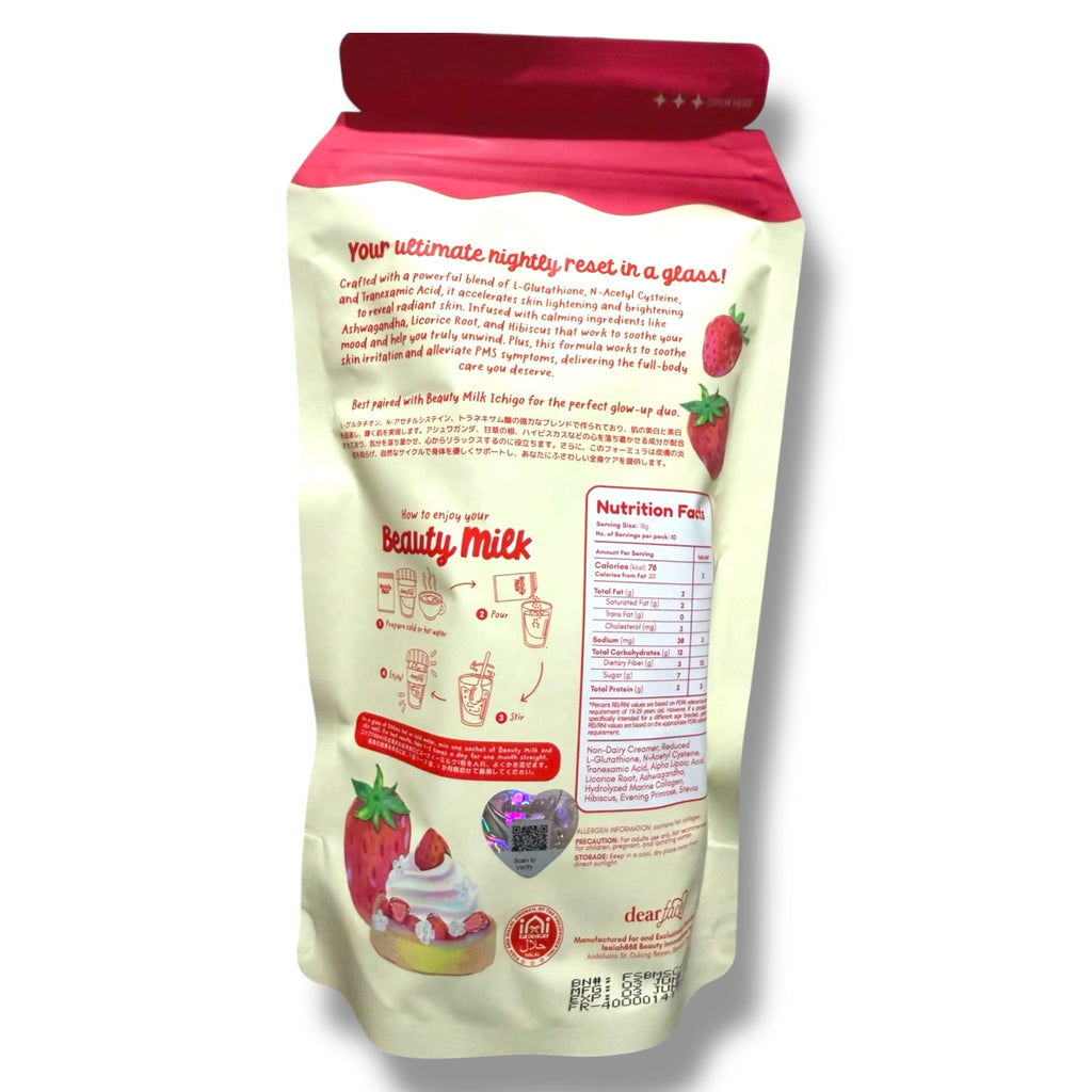 Beauty Milk - STRAWBERRIES & CREAM - Ashwaganda Glutathione Collagen Drink 180g ( Strawberries and Cream )