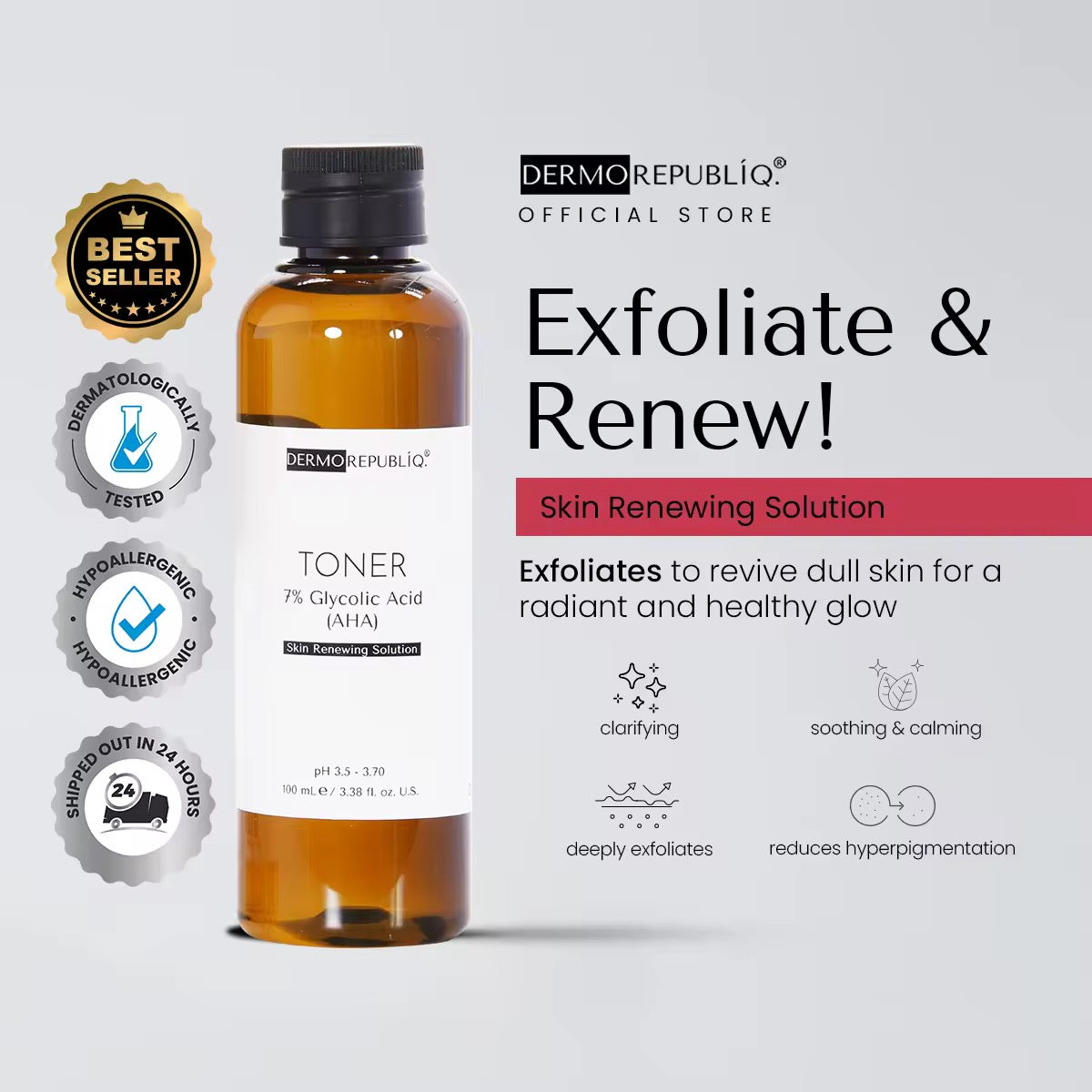 DERMOREPUBLIQ - TONER 7% Glycolic ( AHA ) Skin Renewing Solution ( TONER )