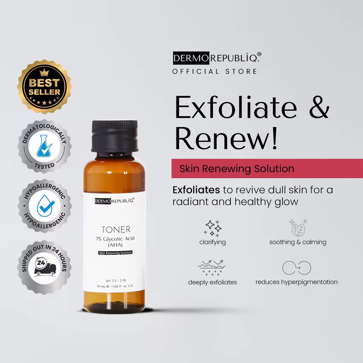 DERMOREPUBLIQ - TONER 7% Glycolic ( AHA ) Skin Renewing Solution ( TONER )