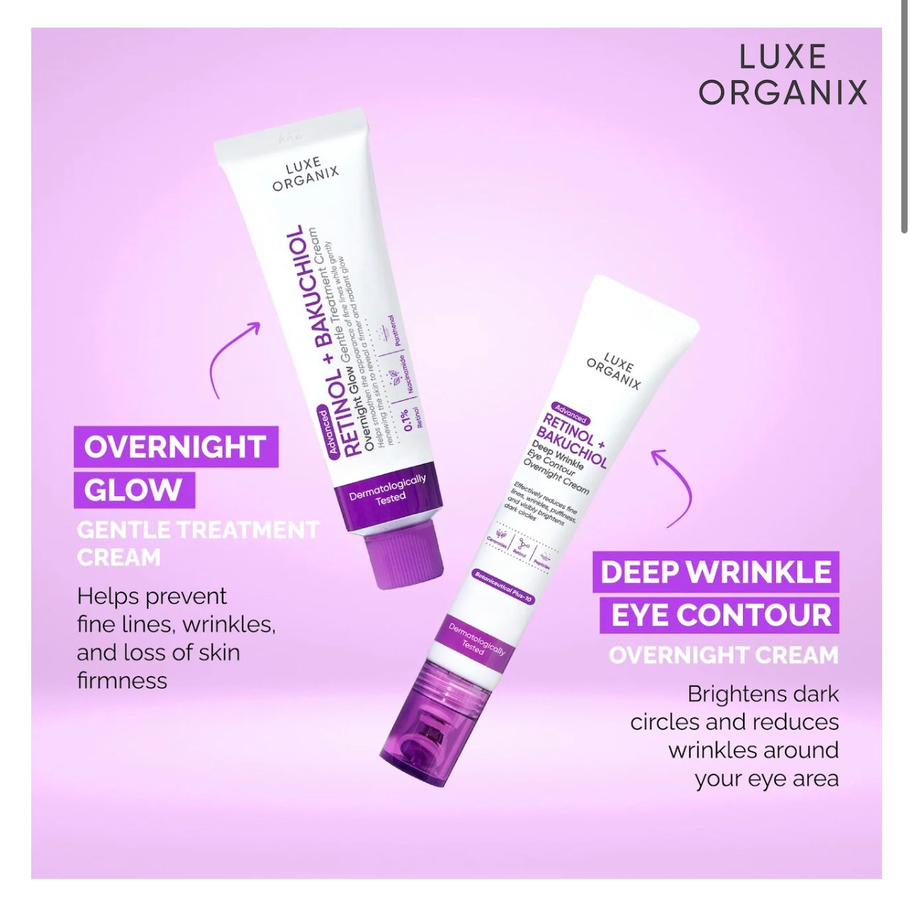 Luxe Organix Retinol + Bakuchiol Overnight Glow Gentle Treatment