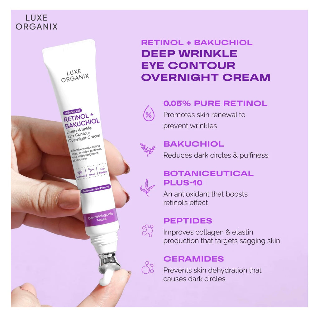 Luxe Organix Advanced Retinol + Bakuchiol Deep Wrinkle Eye Contour Cream 12g