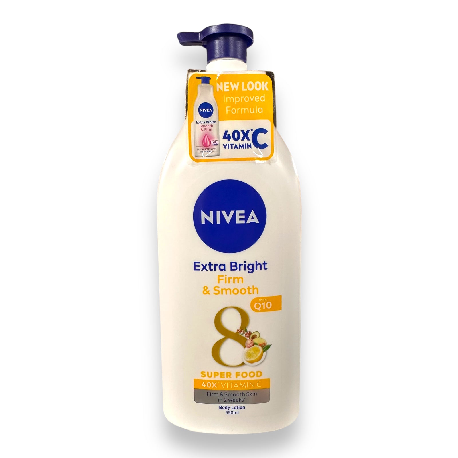 Nivea Extra Bright  - Firm & Smooth with Q10 - 8 Super Food 40X Vitamin C - 550 ML ( yellow )