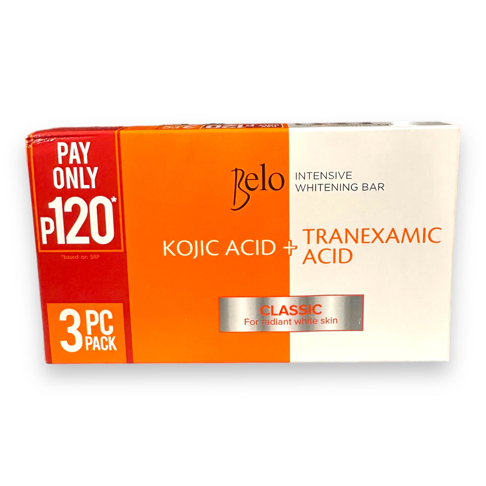 Belo - Intensive Whitening Bar - Kojic Acid + Tranexamic Acid CLASSIC for Radiant White Skin 65g x 3 Bars