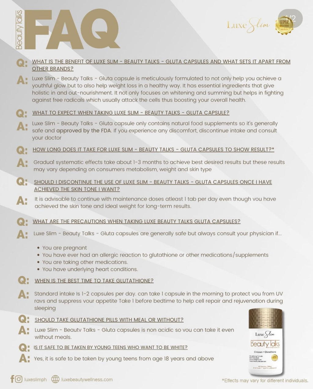 Luxe Skin  - Beauty Talks Skin and Body Supplements - Chitosan Glutathione 60 Capsules