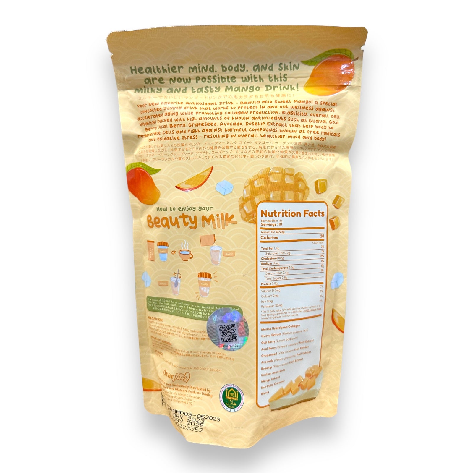 Dear Face - Beauty Milk - Premium Japanese Sweet MANGO  - Antioxidant Drink 180g Mo