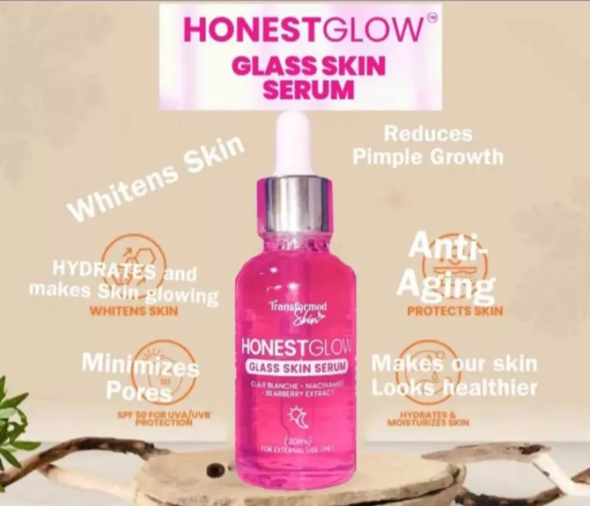 Transformed Skin - Honest Glow Glass Skin Serum 30 ML ( pink )
